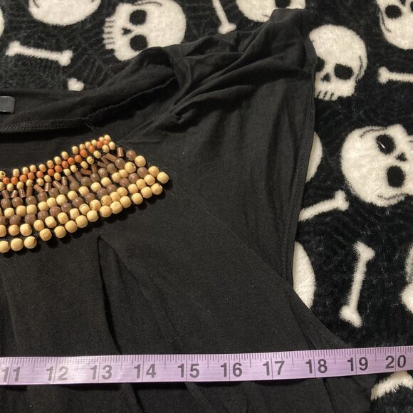 LUNDSTROM Black scoop neck beaded flutter sleeve top ~ Boho LARGE XL shirt tee - Picture 6 of 12
